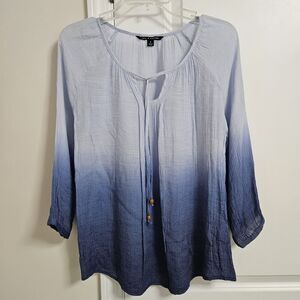 Zac & Rachel Ombre Blouse Women’s Sm Blue Long Sleeves Lightweight Semi Sheer